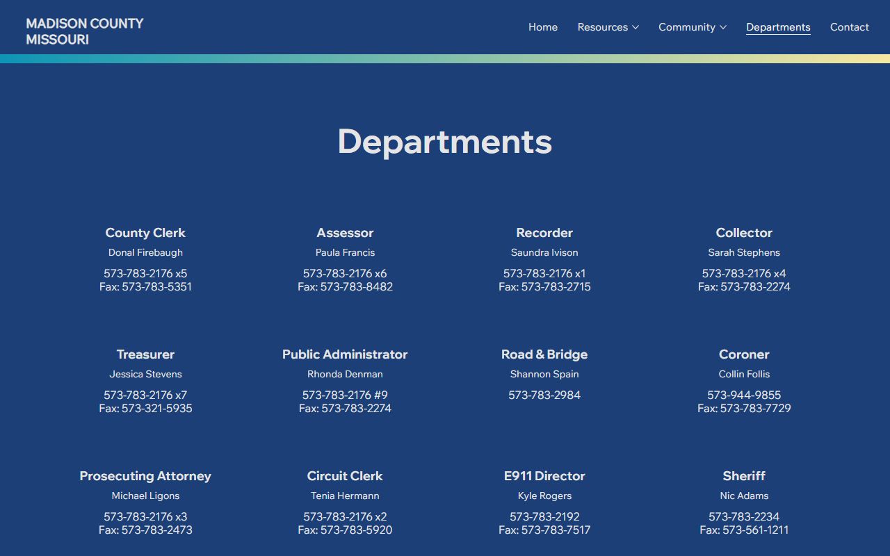 Madison County departments page for sheriff and inmate population contacts